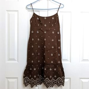 Ann Taylor Brown Embroidered Dress EUC